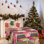 Pink Flower Patchwork Pattern Print Tablecloth