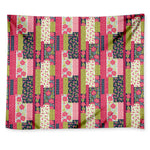 Pink Flower Patchwork Pattern Print Tapestry