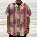 Pink Flower Patchwork Pattern Print Textured Short Sleeve Shirt