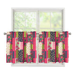Pink Flower Patchwork Pattern Print Tier Curtains