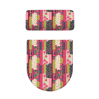 Pink Flower Patchwork Pattern Print Toilet Lid And Tank Cover Set