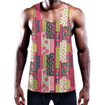 Pink Flower Patchwork Pattern Print Training Tank Top