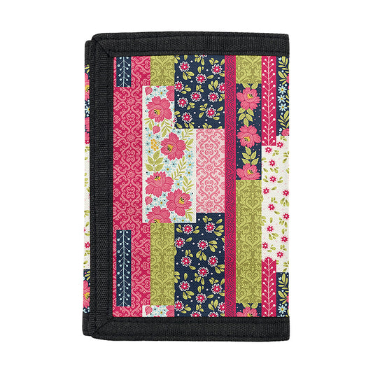 Pink Flower Patchwork Pattern Print Trifold Wallet