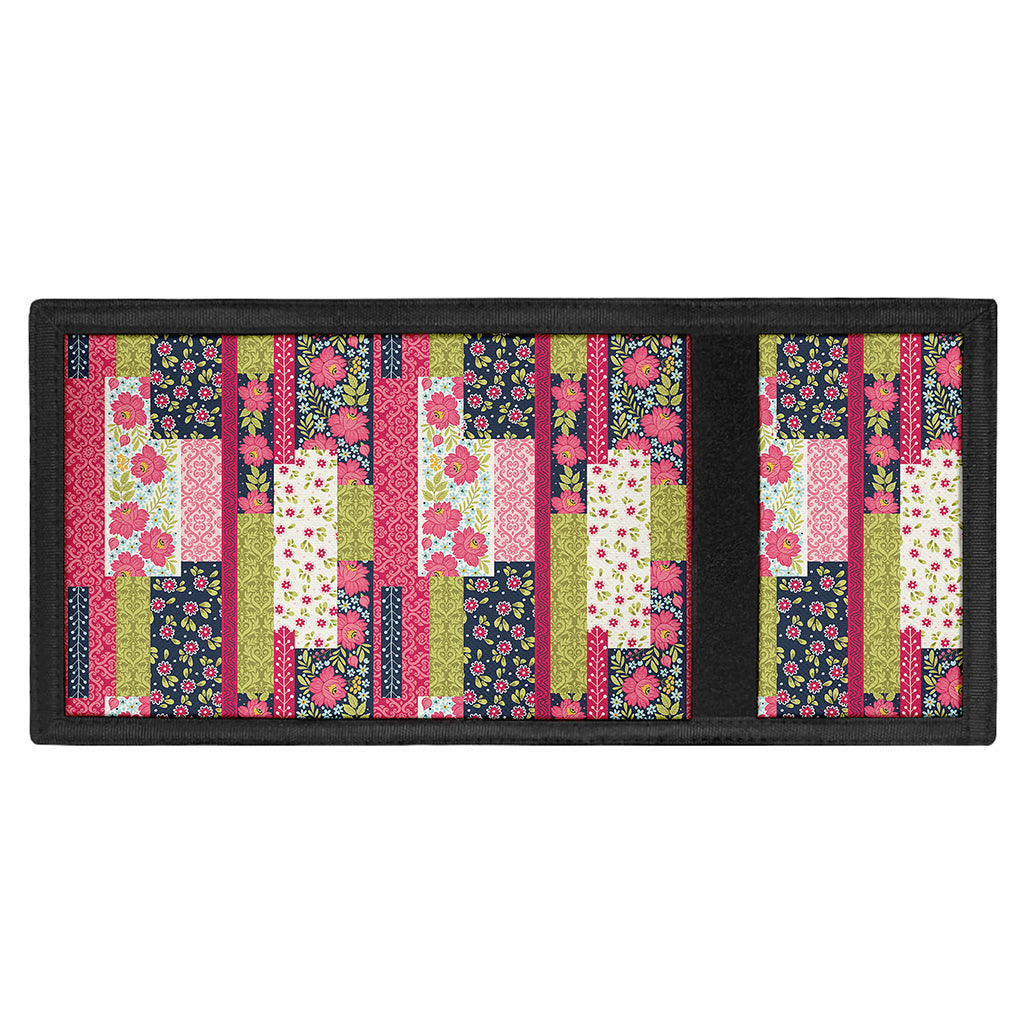 Pink Flower Patchwork Pattern Print Trifold Wallet