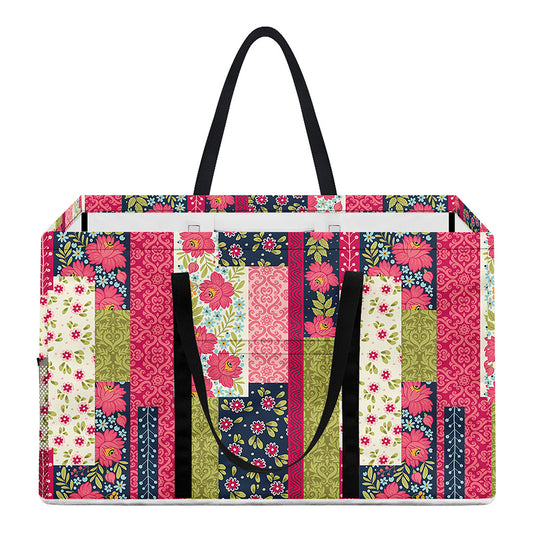 Pink Flower Patchwork Pattern Print Utility Tote Bag