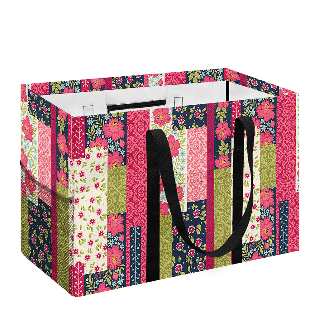 Pink Flower Patchwork Pattern Print Utility Tote Bag