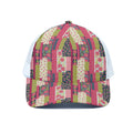 Pink Flower Patchwork Pattern Print White Mesh Trucker Hat