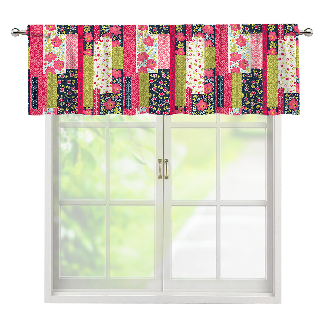 Pink Flower Patchwork Pattern Print Window Valance