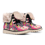 Pink Flower Patchwork Pattern Print Winter Boots