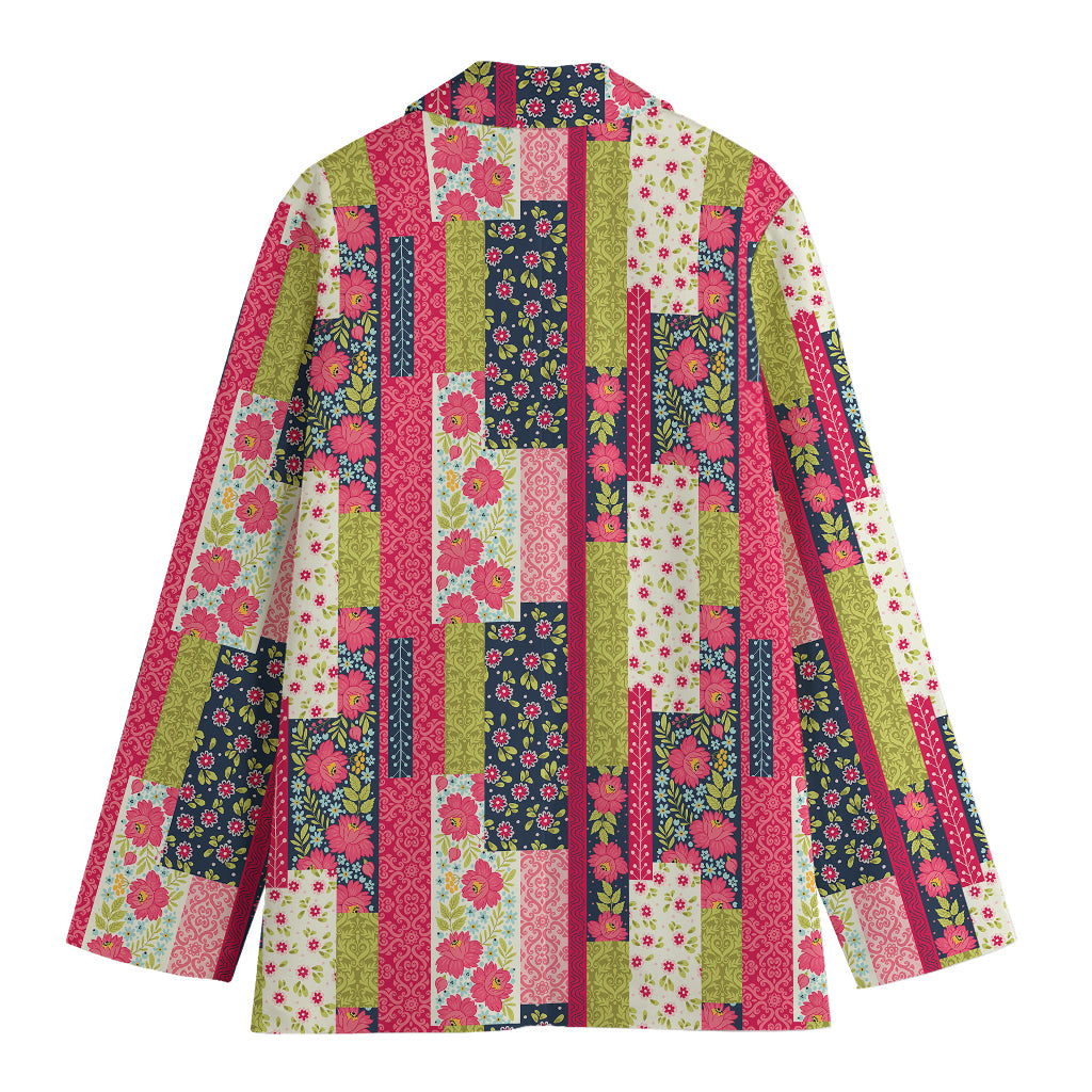 Pink Flower Patchwork Pattern Print Women's Blazer