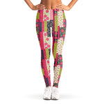 Pink Flower Patchwork Pattern Print Women's Leggings