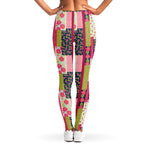 Pink Flower Patchwork Pattern Print Women's Leggings