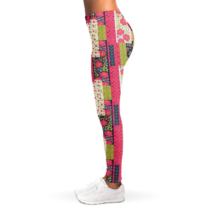 Pink Flower Patchwork Pattern Print Women's Leggings
