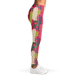 Pink Flower Patchwork Pattern Print Women's Leggings