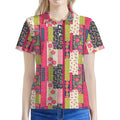 Pink Flower Patchwork Pattern Print Women's Polo Shirt