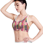 Pink Flower Patchwork Pattern Print Women's Sports Bra
