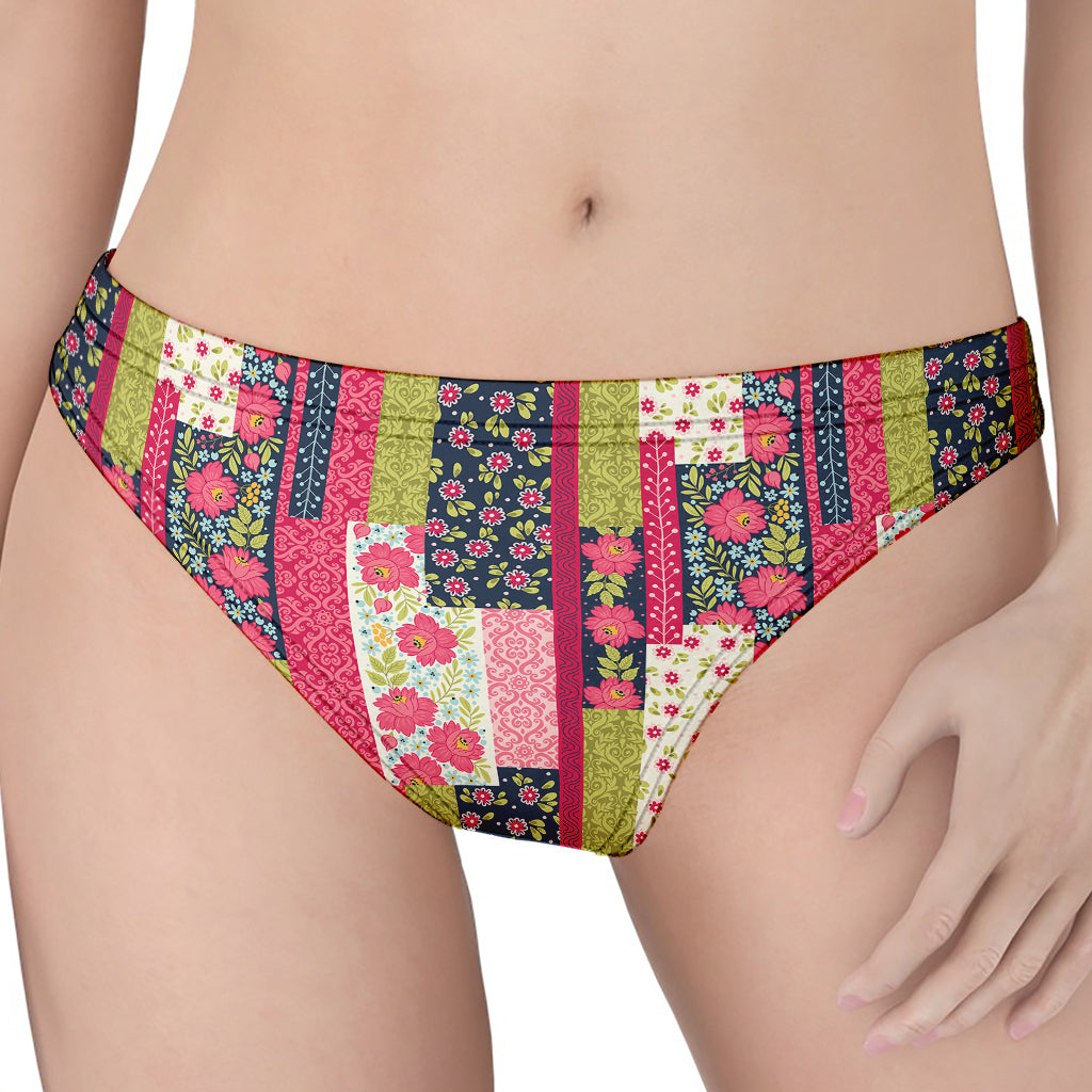 Pink Flower Patchwork Pattern Print Women's Thong