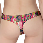 Pink Flower Patchwork Pattern Print Women's Thong