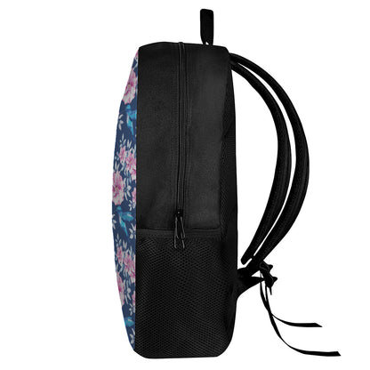 Pink Flowers And Hummingbird Print 17 Inch Backpack