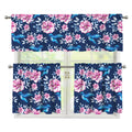 Pink Flowers And Hummingbird Print 3 Piece Kitchen Curtains