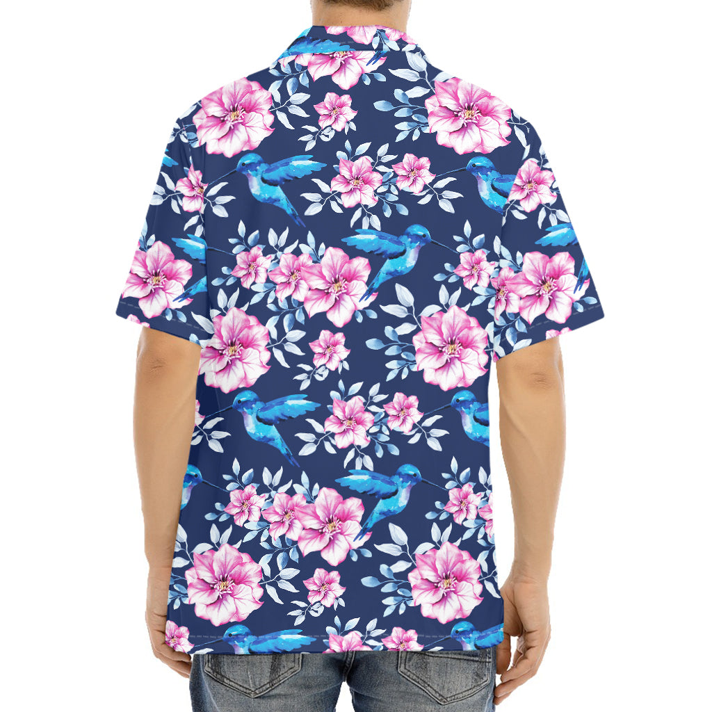 Pink Flowers And Hummingbird Print Aloha Shirt