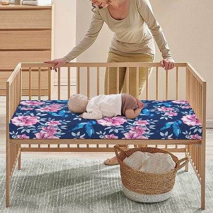 Pink Flowers And Hummingbird Print Baby Crib Sheet