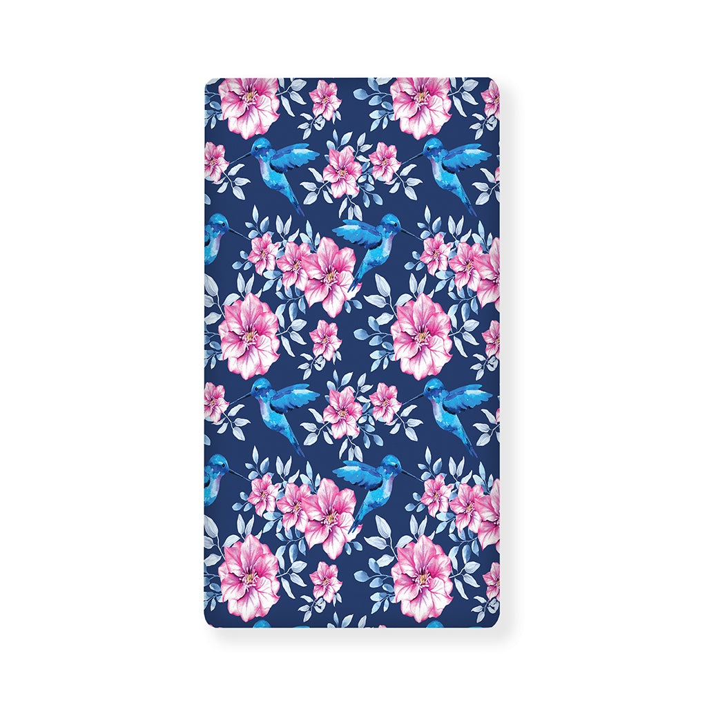 Pink Flowers And Hummingbird Print Baby Crib Sheet