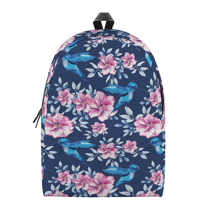 Pink Flowers And Hummingbird Print Backpack