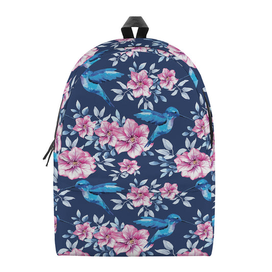 Pink Flowers And Hummingbird Print Backpack