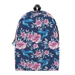 Pink Flowers And Hummingbird Print Backpack