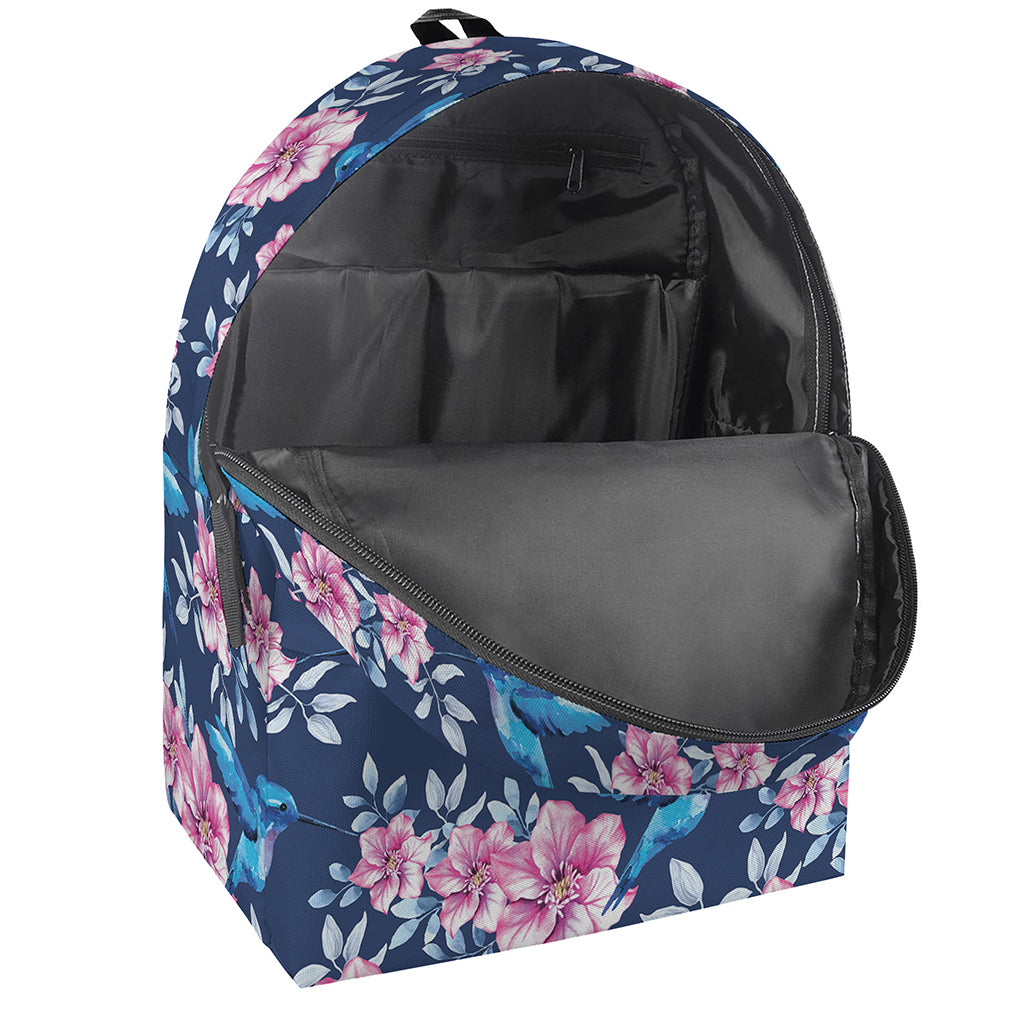 Pink Flowers And Hummingbird Print Backpack