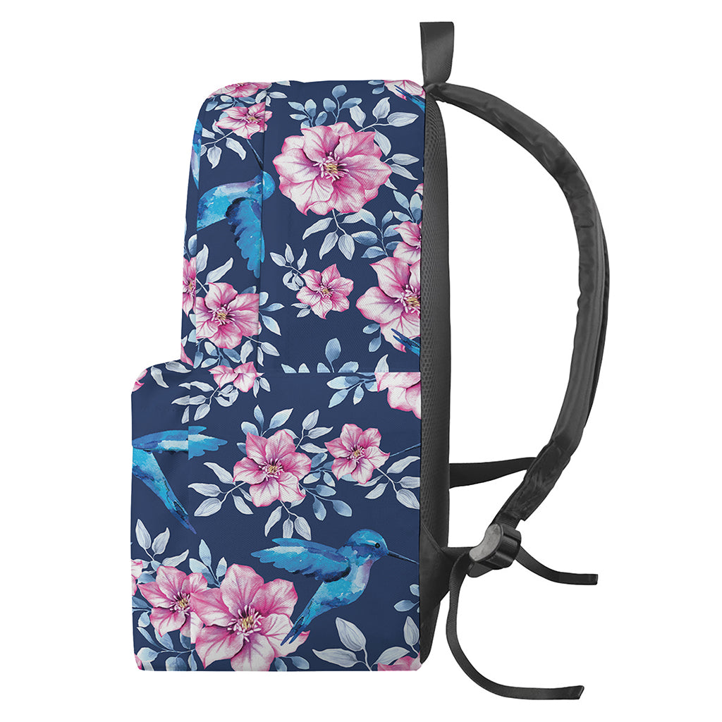 Pink Flowers And Hummingbird Print Backpack