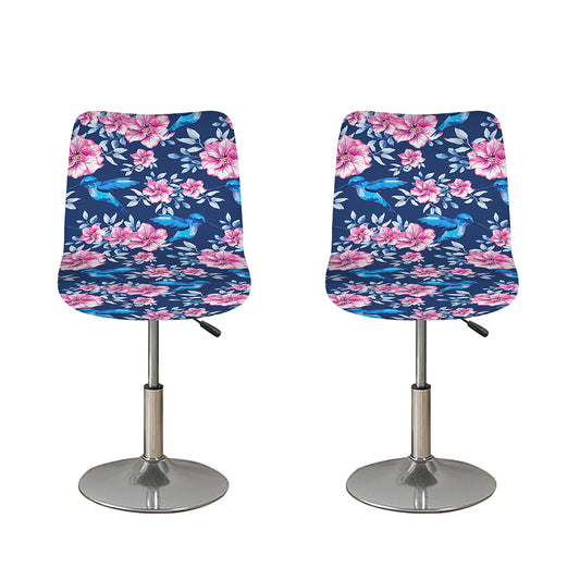 Pink Flowers And Hummingbird Print Bar Stool Covers