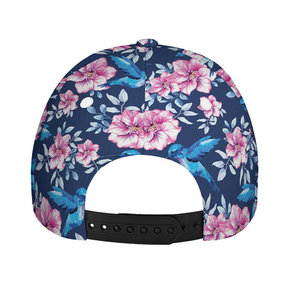Pink Flowers And Hummingbird Print Baseball Cap