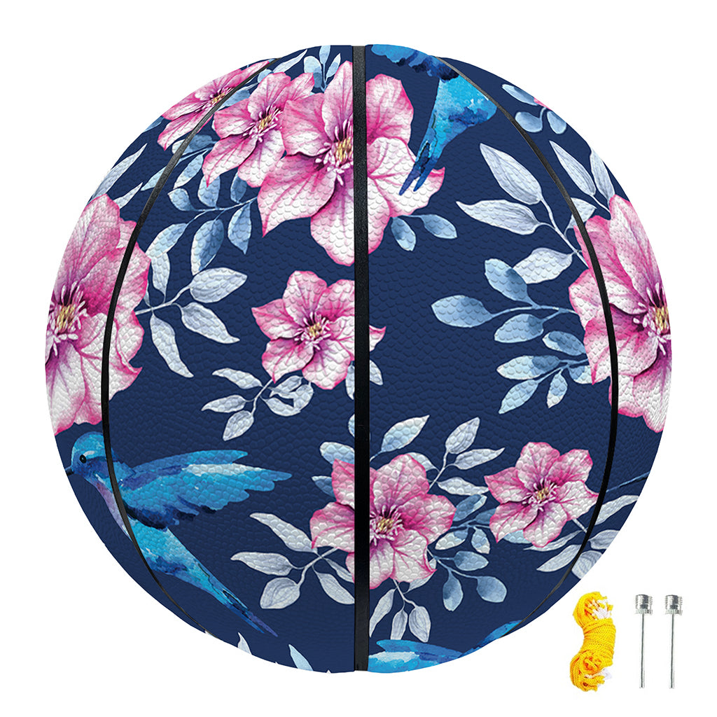 Pink Flowers And Hummingbird Print Basketball