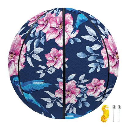 Pink Flowers And Hummingbird Print Basketball
