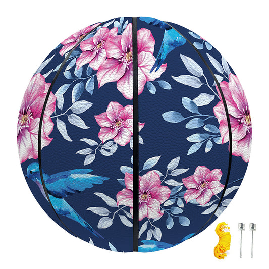 Pink Flowers And Hummingbird Print Basketball