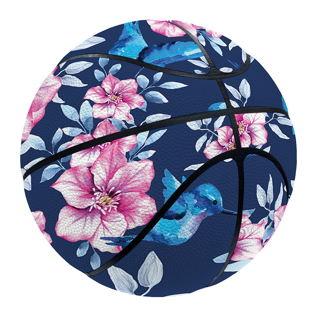 Pink Flowers And Hummingbird Print Basketball