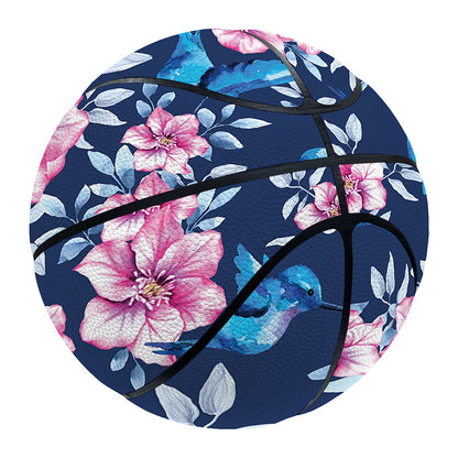 Pink Flowers And Hummingbird Print Basketball
