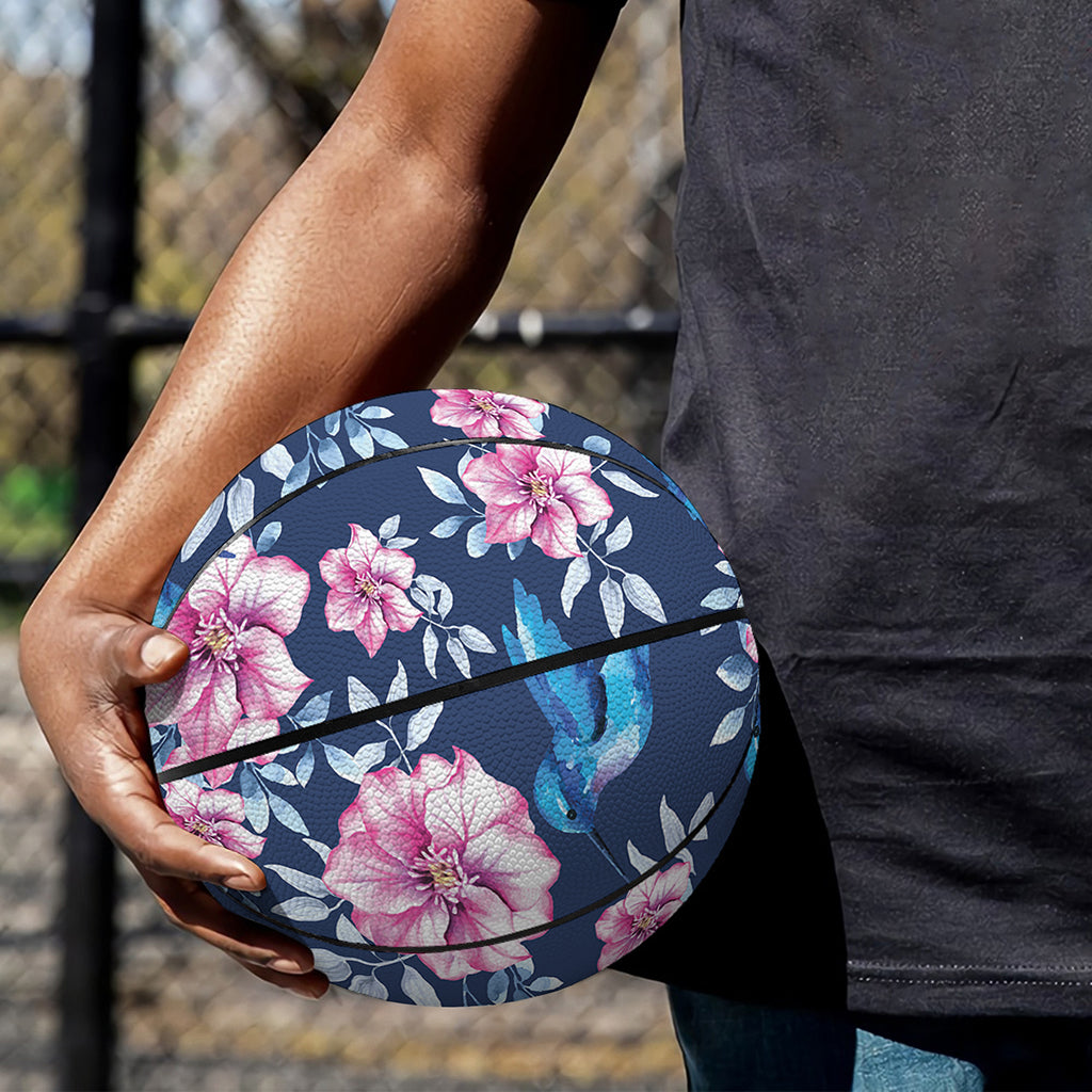 Pink Flowers And Hummingbird Print Basketball