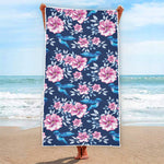 Pink Flowers And Hummingbird Print Beach Towel