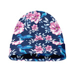 Pink Flowers And Hummingbird Print Beanie