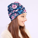 Pink Flowers And Hummingbird Print Beanie