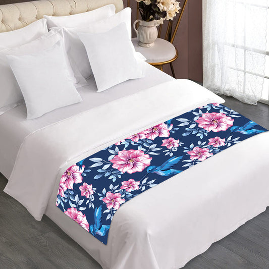 Pink Flowers And Hummingbird Print Bed Runner