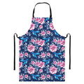 Pink Flowers And Hummingbird Print Bib Apron With Pocket