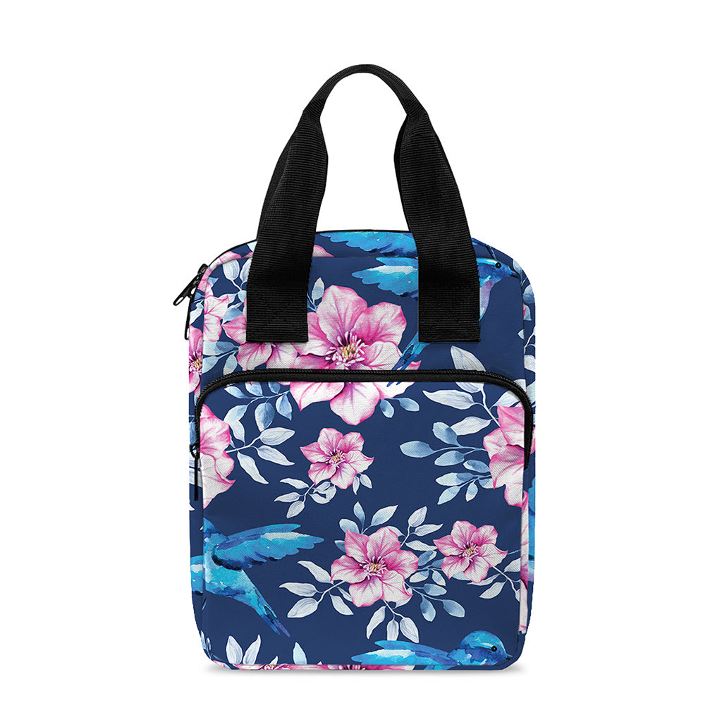Pink Flowers And Hummingbird Print Bible Tote Bag