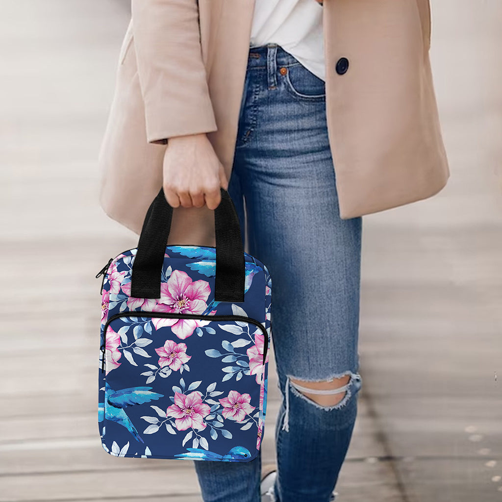 Pink Flowers And Hummingbird Print Bible Tote Bag