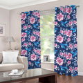 Pink Flowers And Hummingbird Print Dimout Grommet Curtains