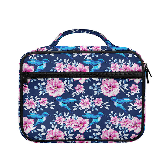 Pink Flowers And Hummingbird Print Briefcase Bible Bag