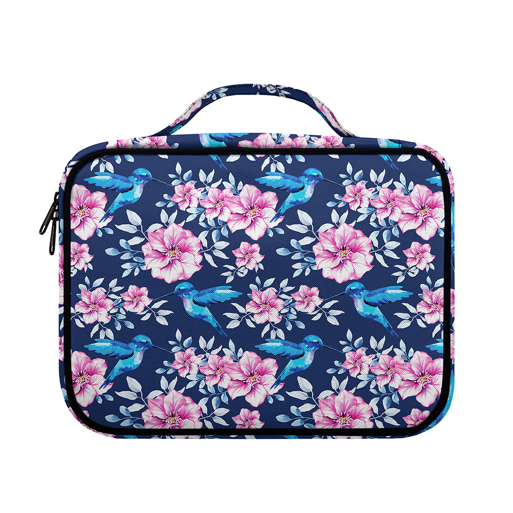 Pink Flowers And Hummingbird Print Briefcase Bible Bag
